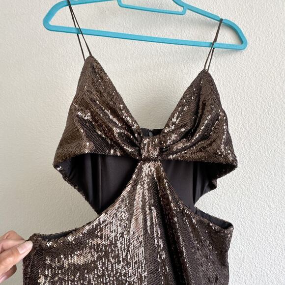 HALSTON Chloe Gown Maxi Dress in Sequins Espresso Brown Size 12 - Picture 7 of 16